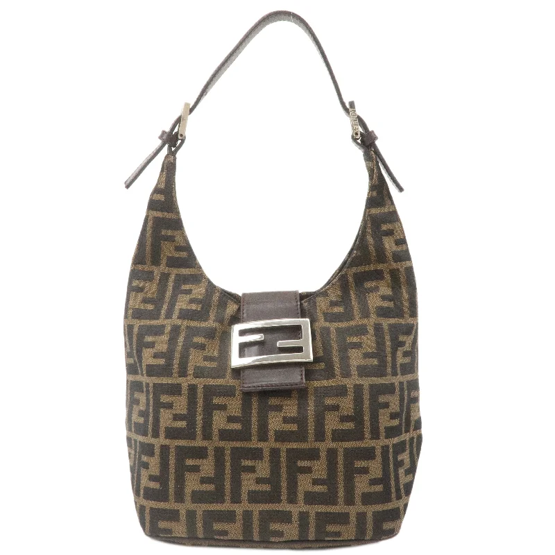 Fendi backpacks with a built - in lock for added securityFENDI Zucca Canvas Leather Shoulder Bag Khaki Brown Black 26686