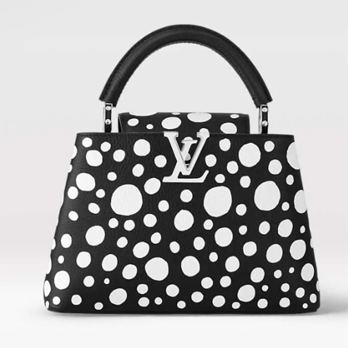 Ladies Louis Vuitton shoulder bags with a wide - width strap for comfortLouis Vuitton Women LV x YK Capucines BB Black White Taurillon Bull Calf Leather Infinity Dots Print