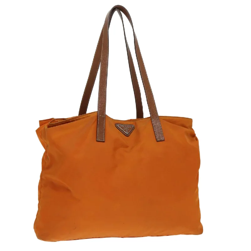 Prada handbags with a metal - framed clasp for durability and stylePRADA Tote Bag Nylon Orange Silver Auth ac3237