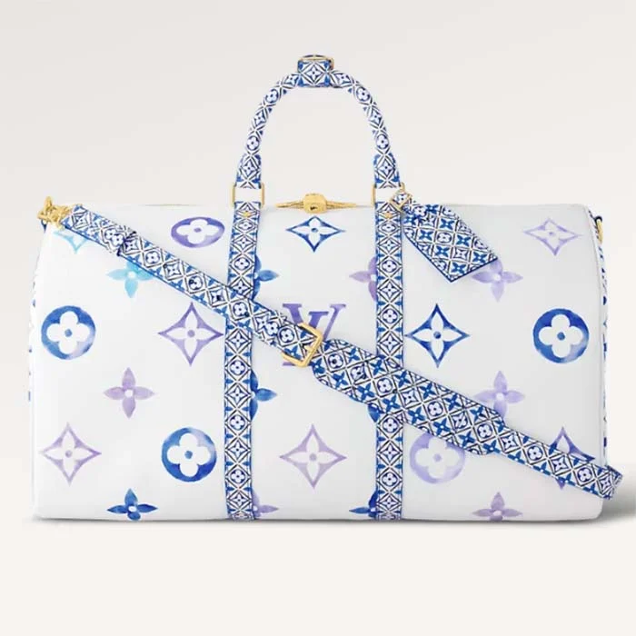 Louis Vuitton bags with a snap - button closure and a decorative charm for styleLouis Vuitton LV Unisex Keepall Bandoulière 45 Monogram Coated Canvas Textile Lining