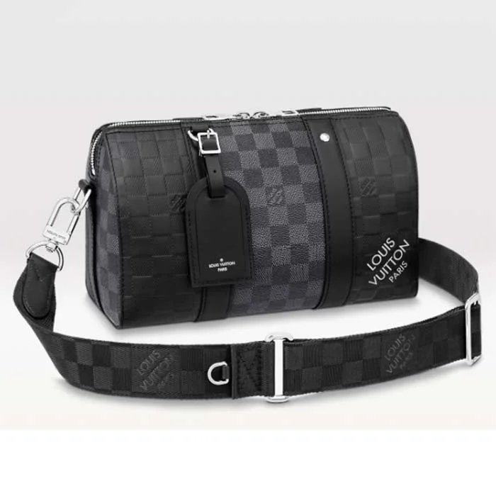 Louis Vuitton handbags with a beaded trim for a touch of glamourLouis Vuitton Unisex City Keepall Bag Black Graphite Damier Infini Cowhide Leather Damier Coated Canvas