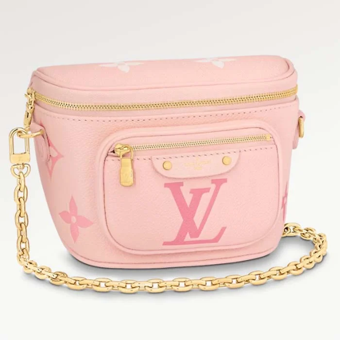 Louis Vuitton handbags with a back - zip pocket for storing valuablesLouis Vuitton LV Women Mini Bumbag Monogram Pink Monogram Empreinte Embossed Supple Grained Cowhide