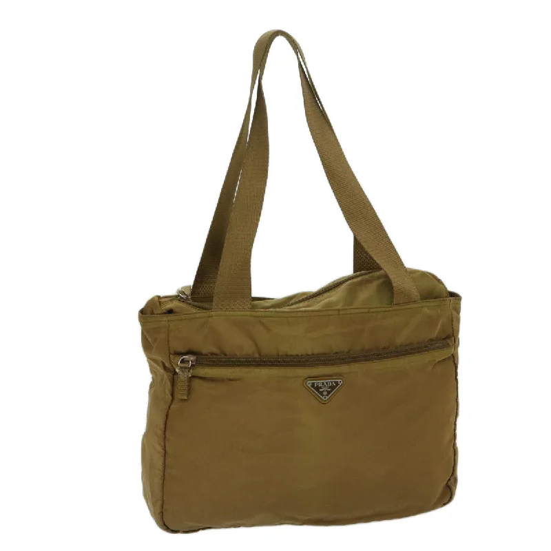 Prada tote bags with a double - handle and shoulder - strap option for easy usePRADA Shoulder Bag Nylon Khaki Auth 69201