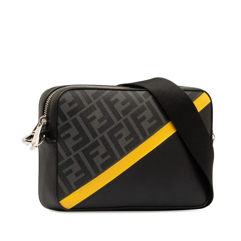 Fendi crossbody bags with a detachable coin purse for added functionality and convenienceFendi Zucca Cam Slipper Shoulder Bag 7M0286 Black Yellow PVC Leather Men FI 【Handy】 FENDI