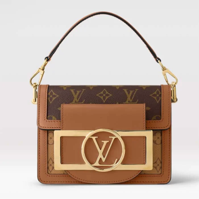 Louis Vuitton backpacks with a padded back panel for comfort during long - wearLouis Vuitton Women Mini Dauphine Lock XL Monogram Coated Canvas Cowhide Leather