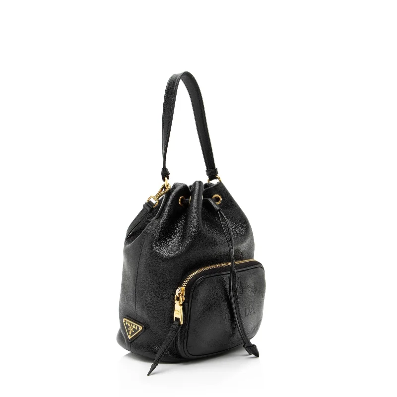 Prada bags with a chain - link trim and a leather body for a modern and stylish edgePrada Glace Calf Logo Secchiello Mini Bucket Bag 23357