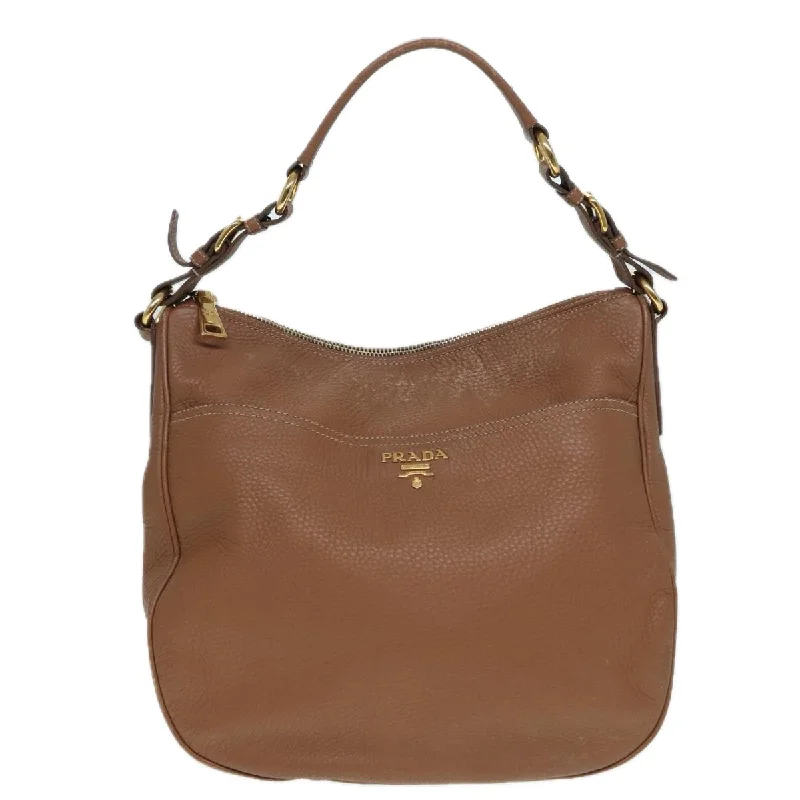 Prada handbags with a patent - leather finish for a shiny and sophisticated appearancePRADA Shoulder Bag Leather Gold Brown Auth ep5379