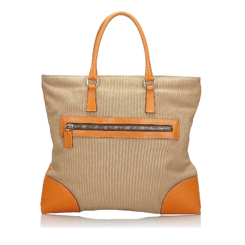 Ladies Prada Re - Edizione 2005 bags with a star - shaped charm for a playful touchPrada Brown Beige Canvas Fabric Tote Bag Italy