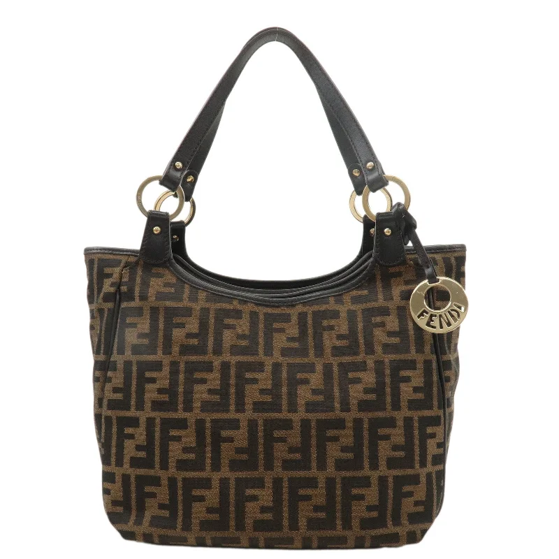 Fendi crossbody bags with a detachable coin purse for added functionality and convenienceFENDI Zucca Canvas Leather Shoulder Bag Brown Black 8BH156