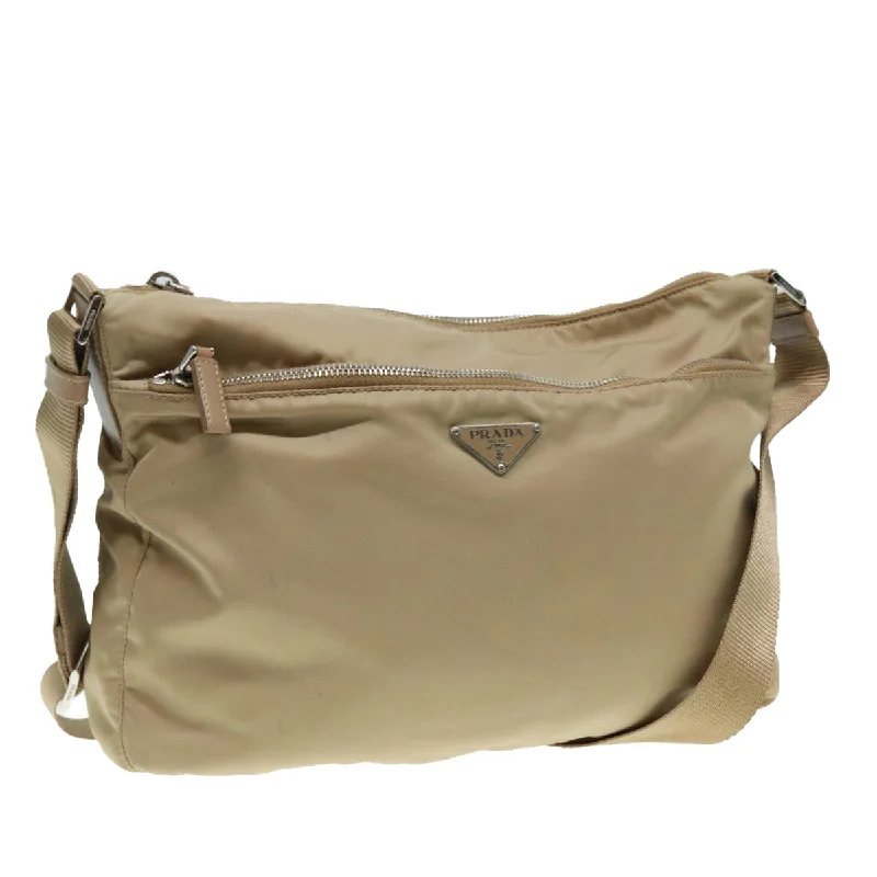 Prada crossbody bags with adjustable nylon straps for comfort and durabilityPRADA Shoulder Bag Nylon Beige Silver Auth ar12464