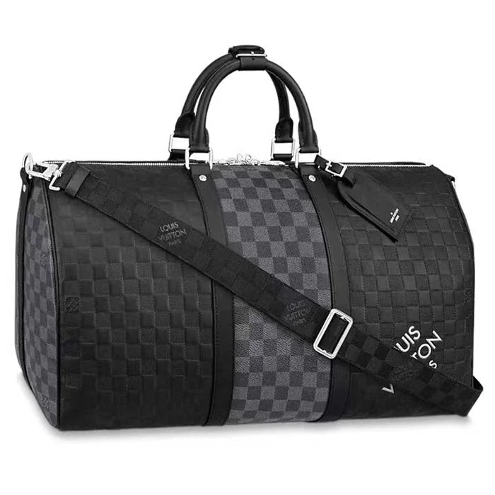 Medium - sized Louis Vuitton tote bags for work and shoppingLouis Vuitton LV Unisex Keepall Bandoulière 50 Travel Bag Black Graphite Damier Infini Cowhide