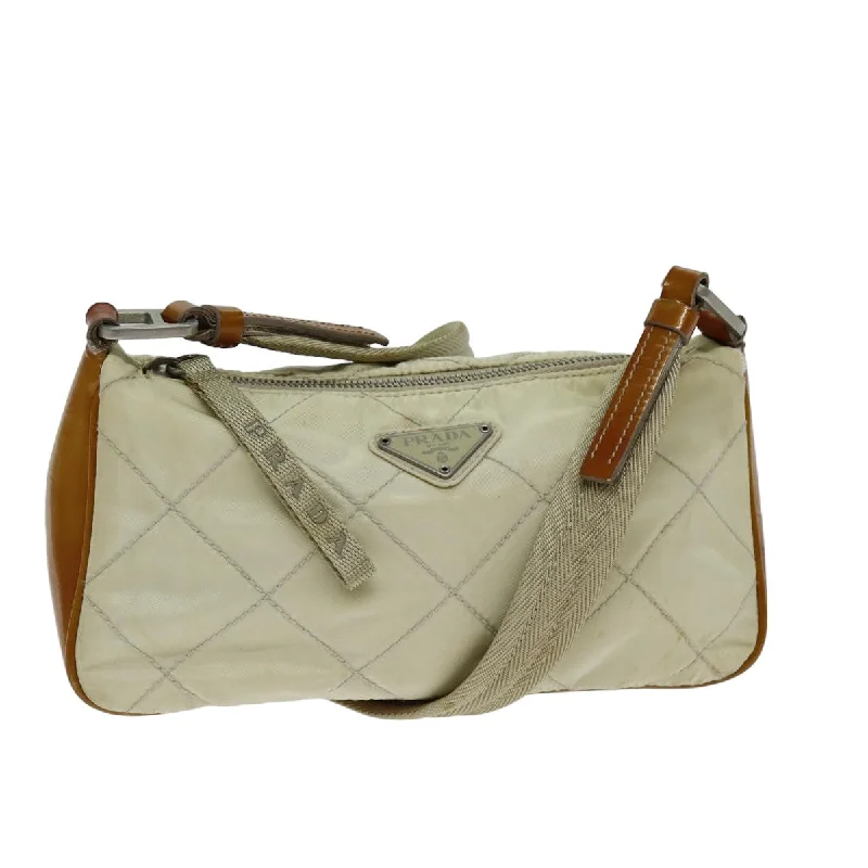 Prada Cahier bags with a monogram - embossed leather surfacePRADA Shoulder Bag Nylon Enamel Beige Brown Auth 75216