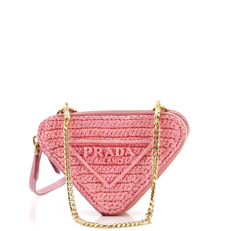 Prada Cahier bags featuring the signature triangular logo plaqueTriangle Logo Zip Around Shoulder Bag Raffia and Leather Mini