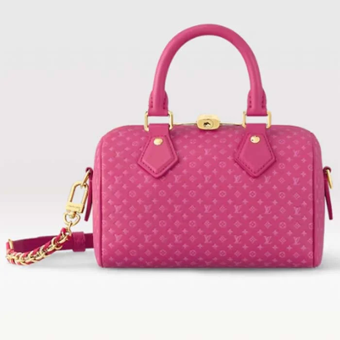 Louis Vuitton Twist bags with a crystal - embellished LV - turnlockLouis Vuitton Women LV Speedy Bandouliere 20 Handbag Rose Calfskin Double Zip