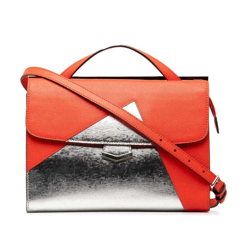 Fendi tote bags with a self - cleaning interior lining for easy maintenanceFendi Demi-Jul Handbag 2WAY 8BT222 Orange Red Silver Leather  Fendi