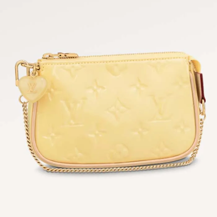 Small - sized Louis Vuitton Pochette Metis bags for a compact carryLouis Vuitton LV Women Multi Pochette Accessoires Yellow Monogram Vernis Embossed Patent Calf