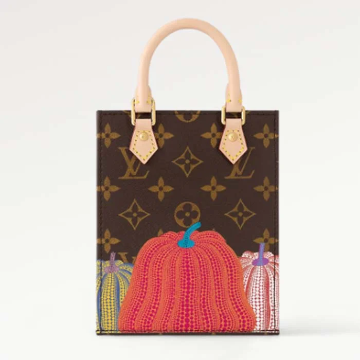 Louis Vuitton tote bags with a printed LV logo on the front for brand visibilityLouis Vuitton Women LV x YK Petit Sac Plat Monogram Coated Canvas Pumpkin Print