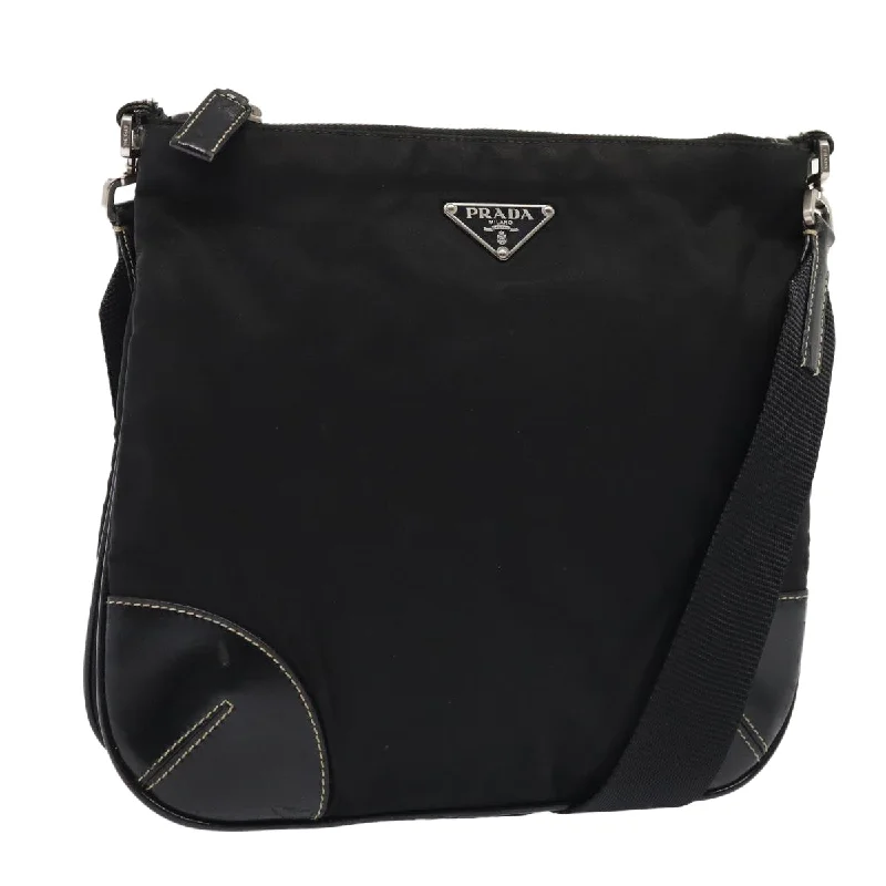 Prada nylon backpacks with a sleek, minimalist appearancePRADA Shoulder Bag Nylon Black Silver Auth ep5420