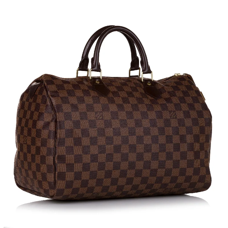 Louis Vuitton crossbody bags in a bold red color for a statementLouis Vuitton Damier Ebene Speedy 35 35200)