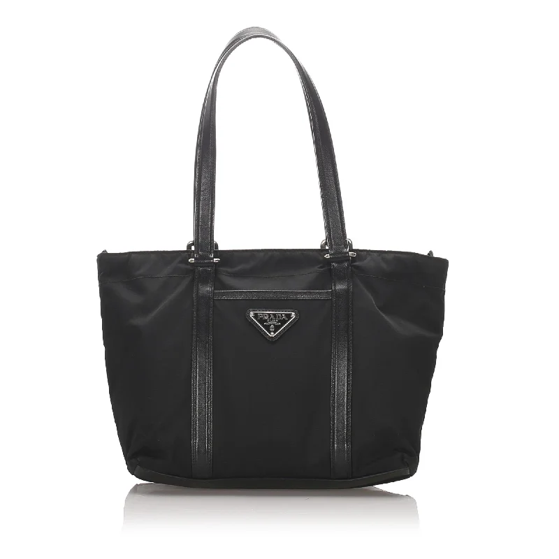 Small - sized Prada Saffiano leather bags for a compact and stylish carryPrada Black Nylon Fabric Tessuto Tote Bag Italy