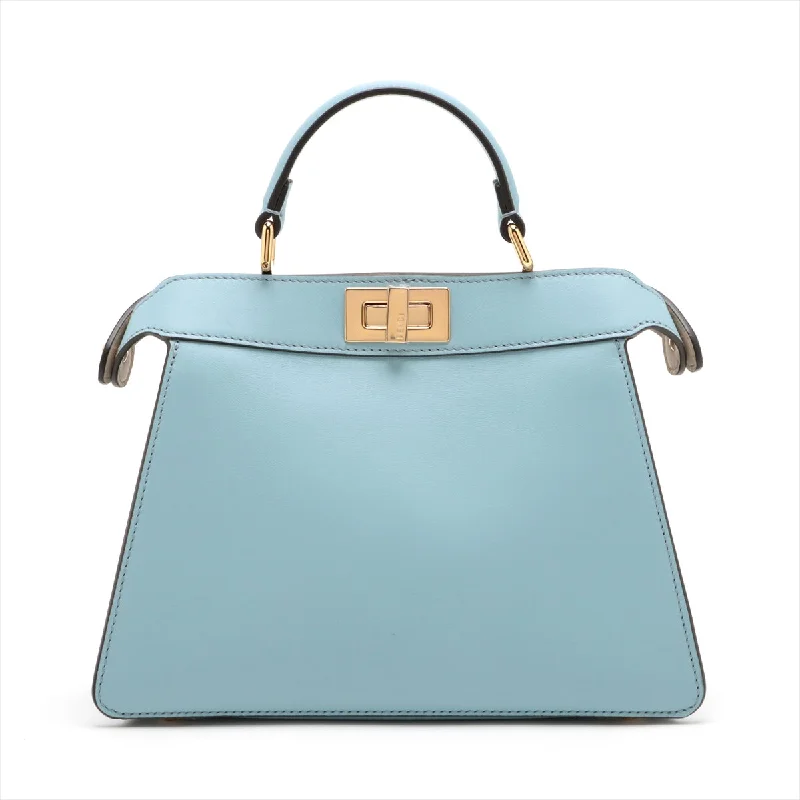 Fendi By The Way bags with a 3D - printed FF logo for a modern and textured lookFendi Peekaboo ICEU Small Leather 2WAY Handbag Blue 8BN327