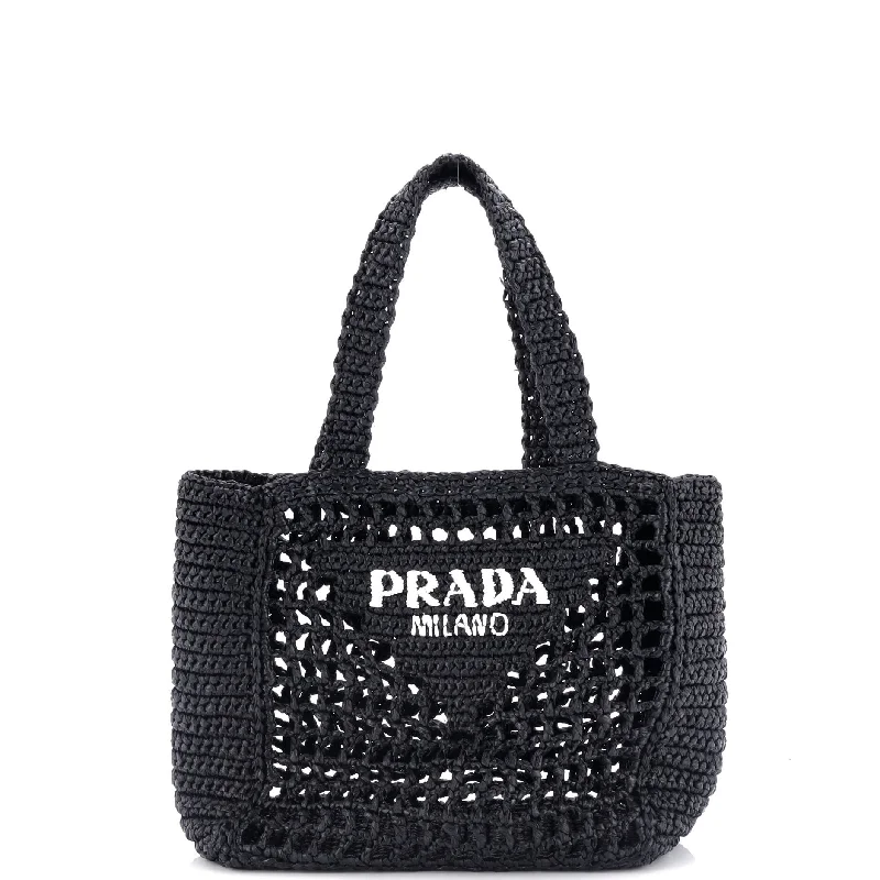 Prada Galleria bags with a structured silhouette for a professional lookTriangle Logo Open Tote Raffia Small