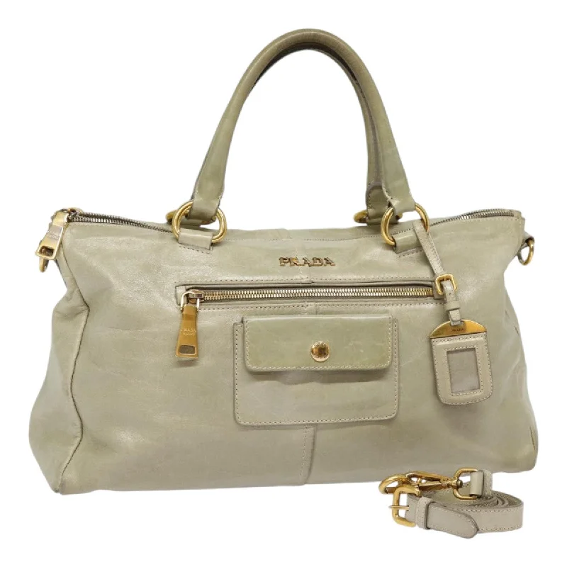 Prada Cahier bags with a detachable shoulder strap for versatile carryingPRADA Hand Bag Leather 2way Gray Gold Auth bs17213