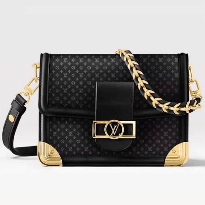 Louis Vuitton backpacks with a padded laptop compartment for travelLouis Vuitton Women Dauphine MM Handbag Black Calfskin Leather