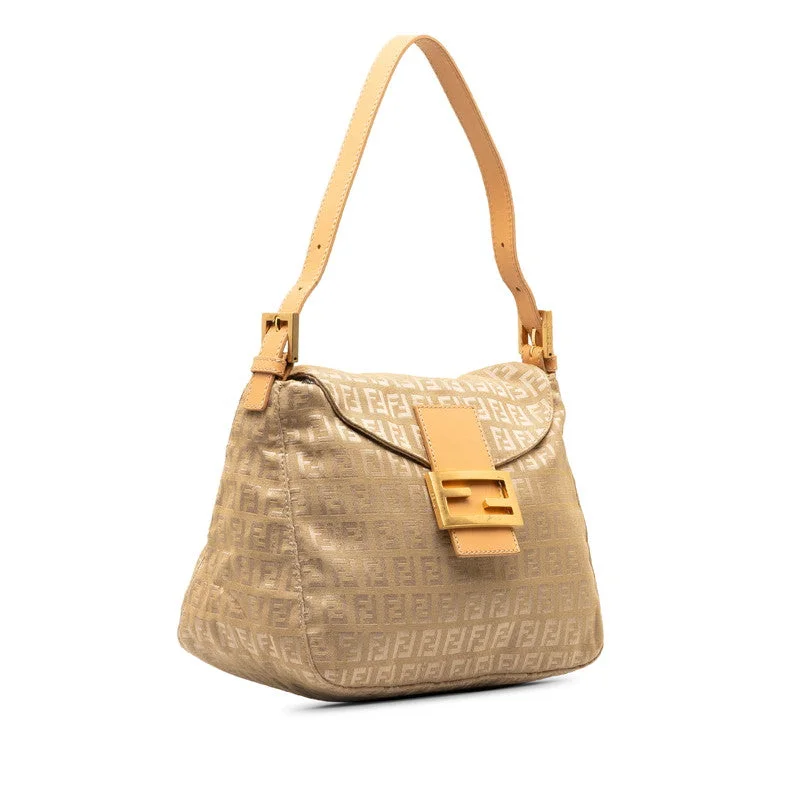 Fendi By The Way bags with a 3D - printed FF logo for a modern and textured lookFI Zuchino MANMABACKET HANDBACK 8BR004 Beige Canvas Leather  FENDI