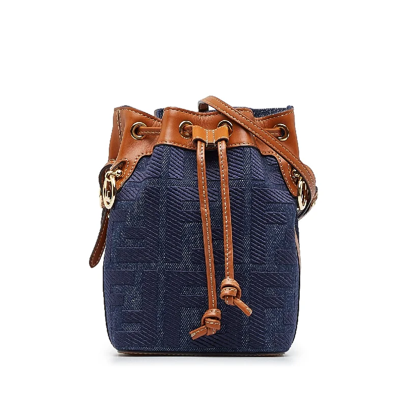 Fendi tote bags with a spacious interior and multiple pockets for daily essentialsFendi Mon Tresor Mini Blue Denim Zucca Canvas