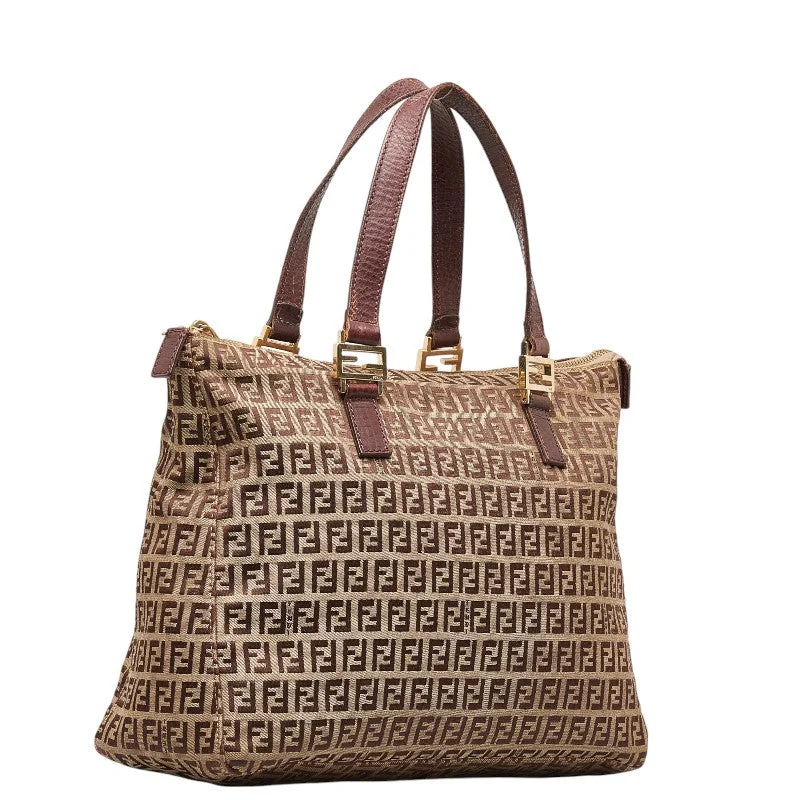 Fendi handbags with a perforated leather detail for a breathable and unique designFendi Zucca Handbag 8BH138 Beige Black Canvas Leather  Fendi