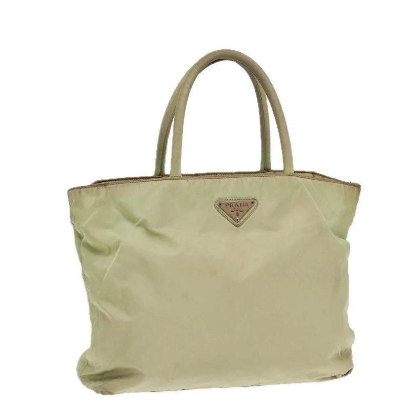 Ladies Prada shoulder bags with a magnetic - closure flap for easy opening and closingPRADA Tote Bag Nylon Silver Pistachio Green Auth hk1563