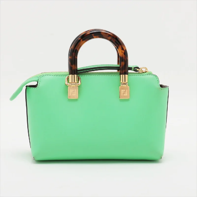 Fendi handbags with a glow - in - the - dark FF logo for a fun and unique featureFendi Byzaw Mini Leather Handbag Green 8BS067 Strap Parts