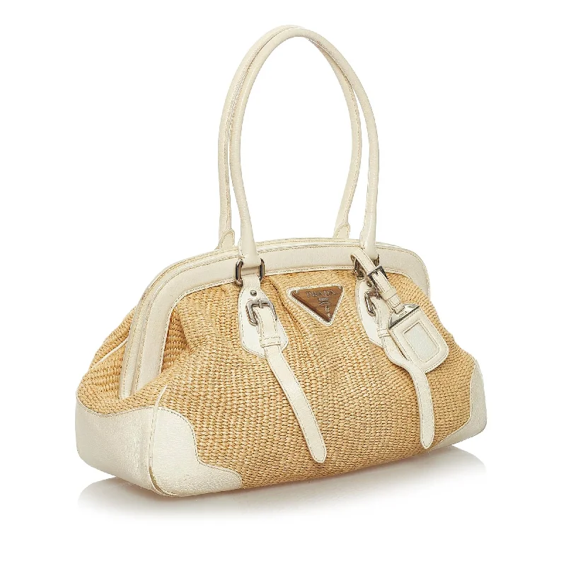 Prada bags with a detachable mirror inside for quick touch - upsPrada Frame Raffia Shoulder Bag 29204