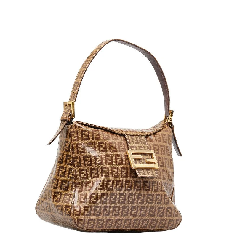 Ladies Fendi shoulder bags with a tassel - decorated zipper for added charm and styleFENDI Mamma Baguette Handbag Zucca Monogram Patent 2384