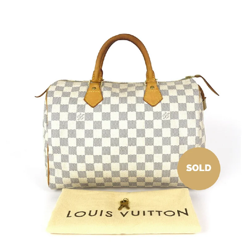 Louis Vuitton tote bags with a printed LV logo on the front for brand visibilitySpeedy 30 Damier Azur Canvas City Handbag