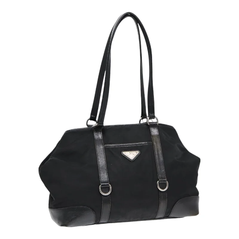 Prada Galleria bags with a structured silhouette for a professional lookPRADA Tote Bag Nylon Black Silver Auth 88087