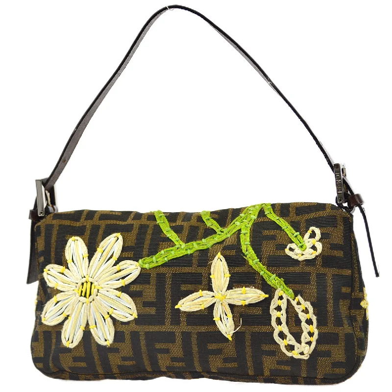 Ladies Fendi Peekaboo bags with gold - toned hardware for a touch of luxuryFendi Brown Embroidered Zucca Baguette Handbag