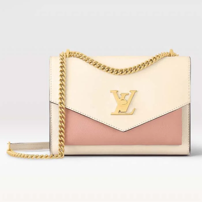 Louis Vuitton Twist bags with a contrast - colored interior for visual interestLouis Vuitton LV Women Mylockme Chain Bag Rose Quartz Trianon Soft Grained Calfskin