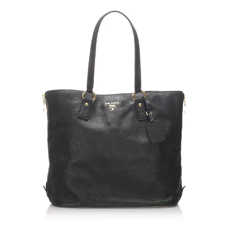 Ladies Prada Galleria bags with a textured leather surface for a more tactile lookPrada Black Calf Leather Vitello Daino Tote Bag Italy