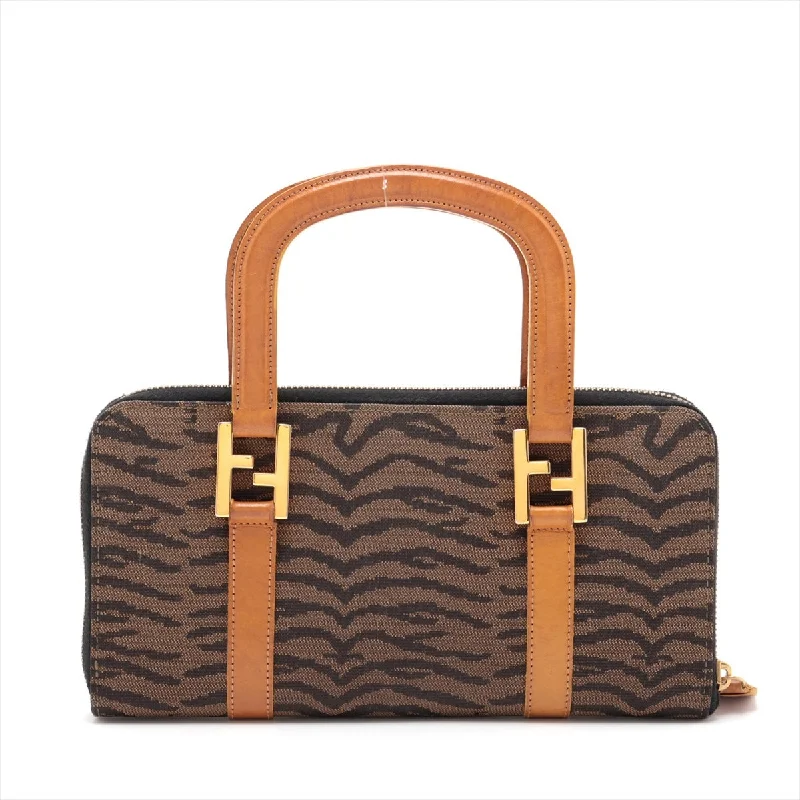 Fendi tote bags with a printed Fendi logo on the front for high brand visibilityFendi canvas x leather handbags brown zebra powder blowing harbours