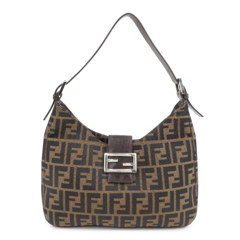 Fendi crossbody bags with a detachable fanny pack strap for a trendy and practical optionFENDI Zucca Canvas Leather Shoulder Bag Brown Black 26569