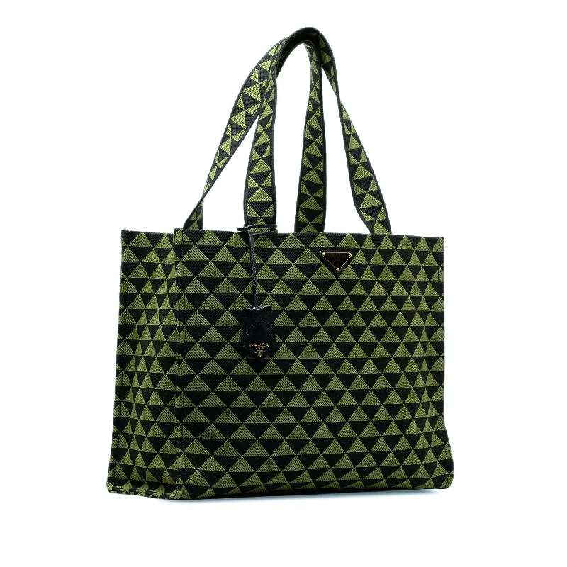 Prada Galleria bags with a structured silhouette for a professional lookPrada Large Triangolo Jacquard Symbole Tote YpY2Cg