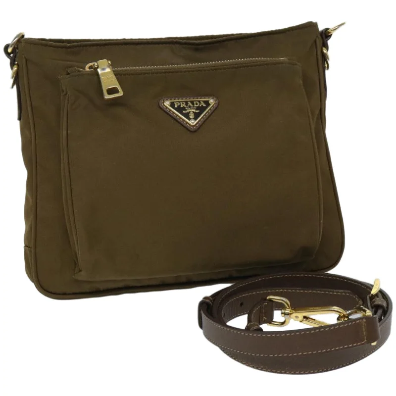 Prada handbags with a metal - framed clasp for durability and stylePRADA Shoulder Bag Nylon Brown Auth ki4126