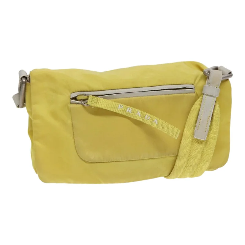 Ladies Prada shoulder bags with a single - handle design for simplicityPRADA Shoulder Bag Nylon Yellow Silver Auth 88093