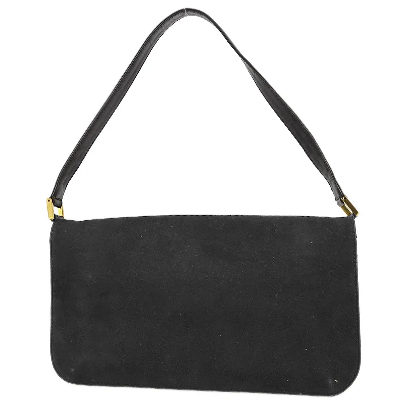 Fendi tote bags with a double - zip closure for enhanced securityFendi Black Suede Baguette Handbag