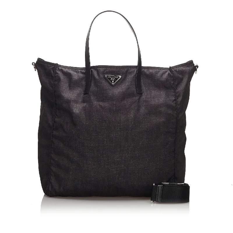 Prada Cleo bags with a curved shape and a chain - link shoulder strapPrada Black Nylon Fabric Tote Bag Italy