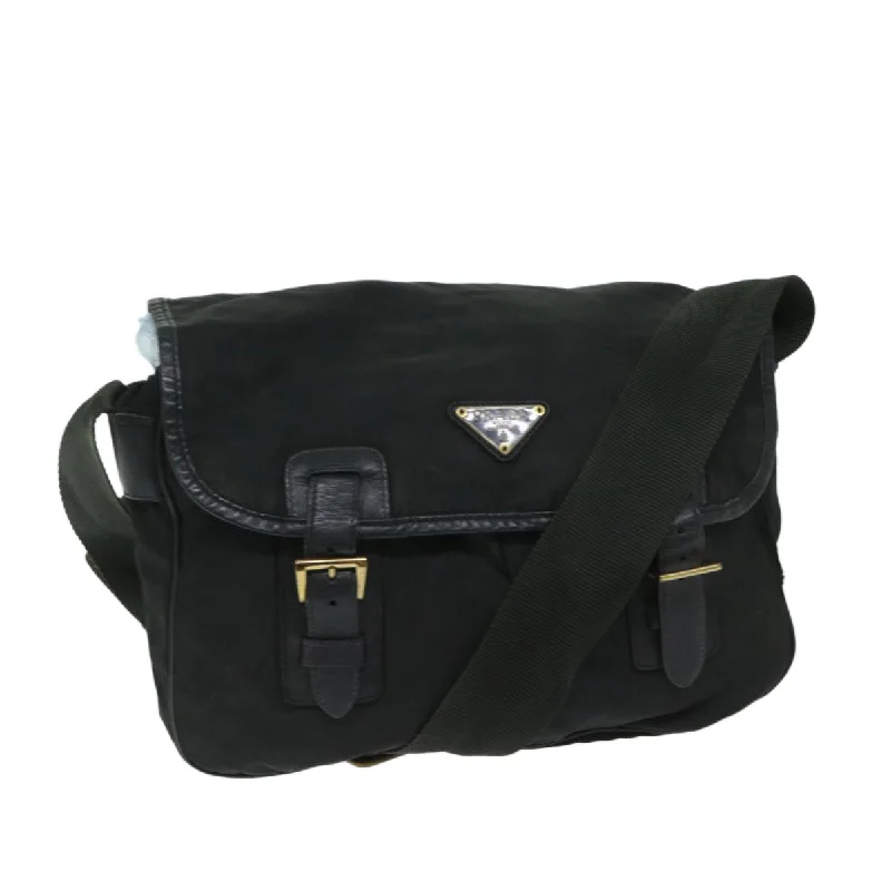 Prada bags with a front - zip pocket for small items like cards and keysPRADA Shoulder Bag Nylon Black Auth bs12610