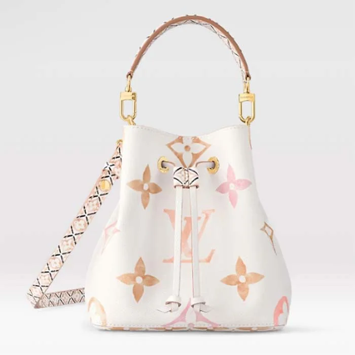 Ladies Louis Vuitton shoulder bags with a tassel decoration for charmLouis Vuitton Women LV Néonoé BB Beige Monogram Coated Canvas Textile Lining