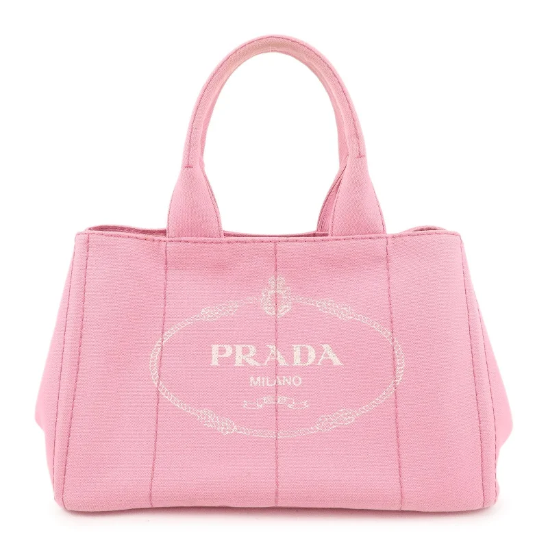 Prada tote bags with a spacious interior and a magnetic - snap closurePRADA Logo Canvas Canapa Tote Bag Shoulder Bag Pink